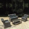 HAVANA Set Aluminum Garden Dining Room, Wicker Gray Brown-Carbon: Table 160x90cm + 6 Armchairs