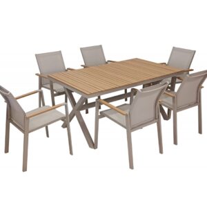 Loise dining room Taupe / Ivory 7pcs set by Avant GARDE